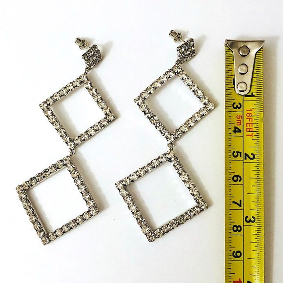 New! Diamond Shape Crystals S925 Silver Earrings - Picture 4 of 4